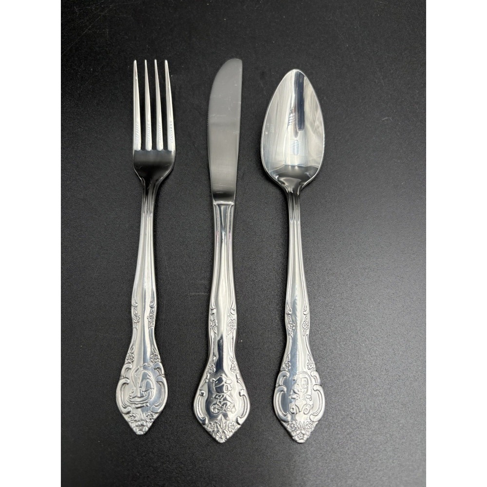 Estia Cascade 3pc Child's Set Stainless Flatware Spoon Knife Fork Teddy Bear